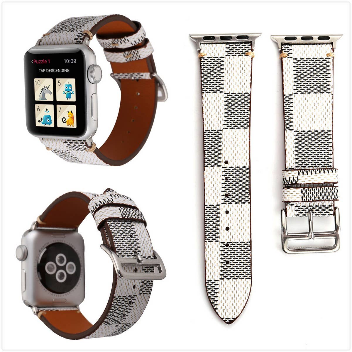 APPLE WATCH9 STYLISH PLAID LEATHER STRAP_CWASC1579
