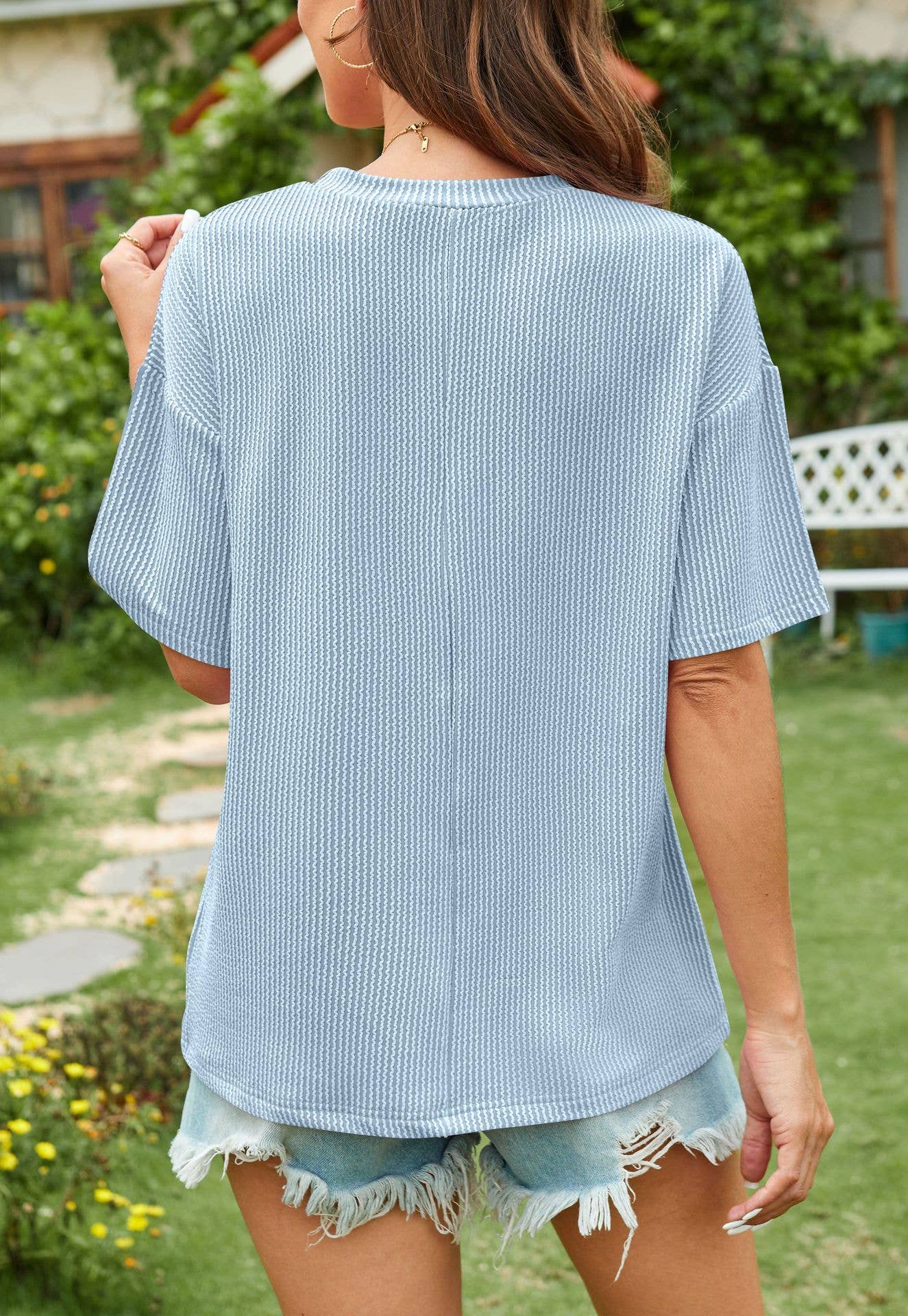 Wavy Striped Short Sleeve Pocket T-Shirt
