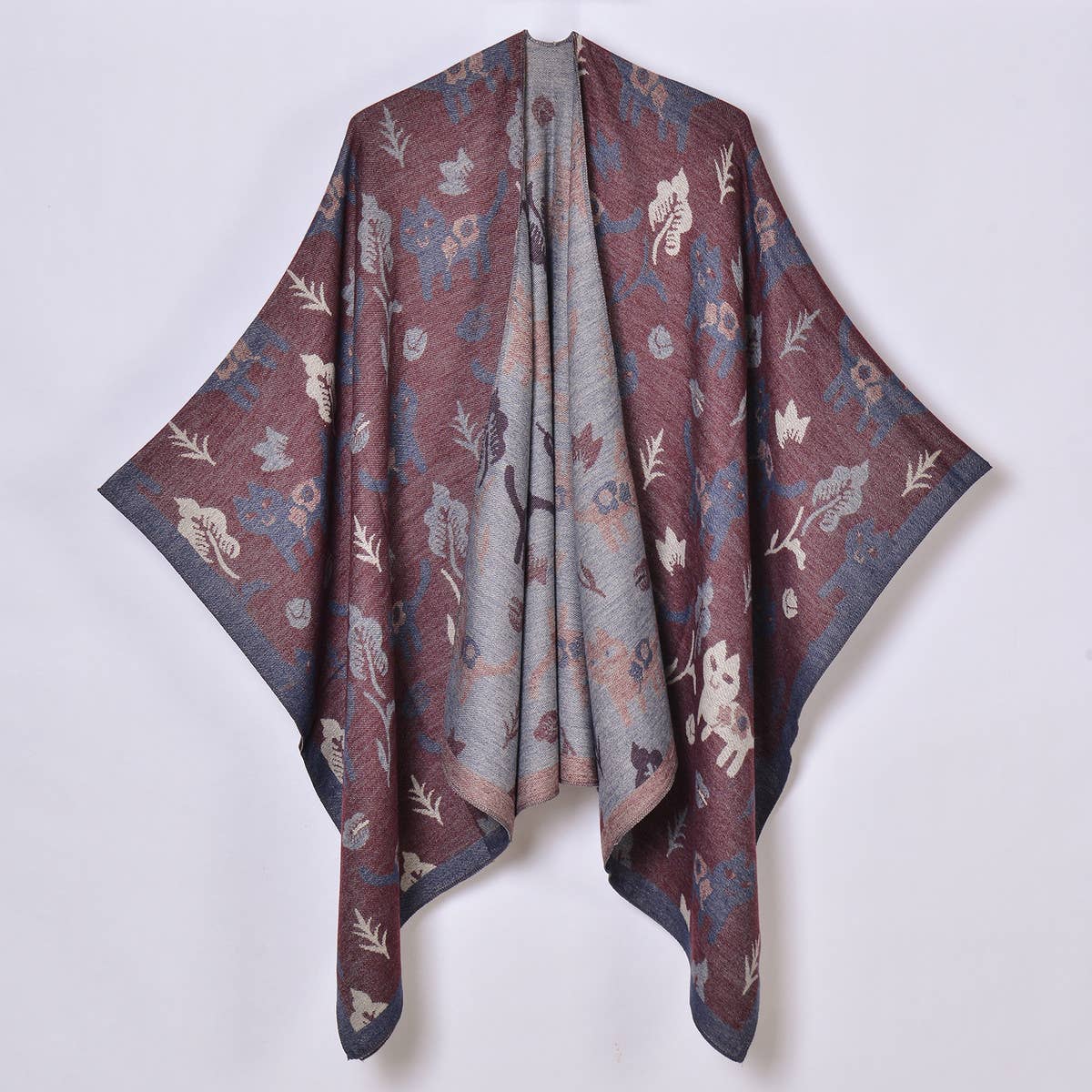DOUBLE SIDED JACQUARD CARDIGAN SHAWL_CWASC0952