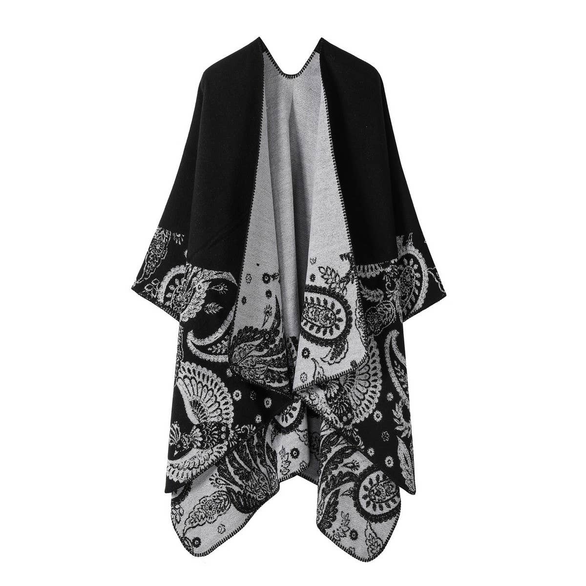 CASHEW FLOWER SHAWL SLIT CAPE DOUBLE SIDED SCARF_CWASC2222