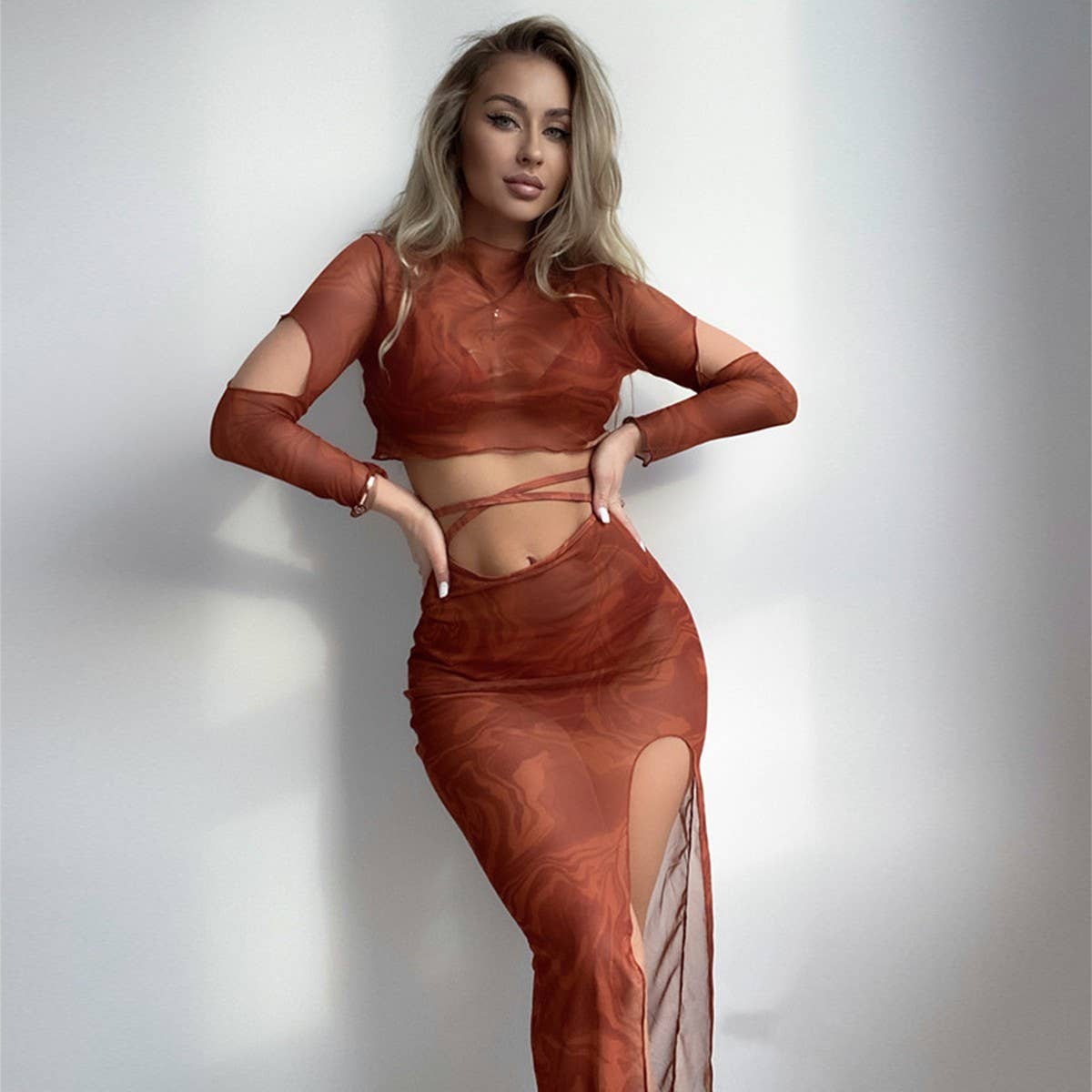 4PCS SET BIKINI LONG SLEEVE COVER UP SWIMWEAR_CWMW0916