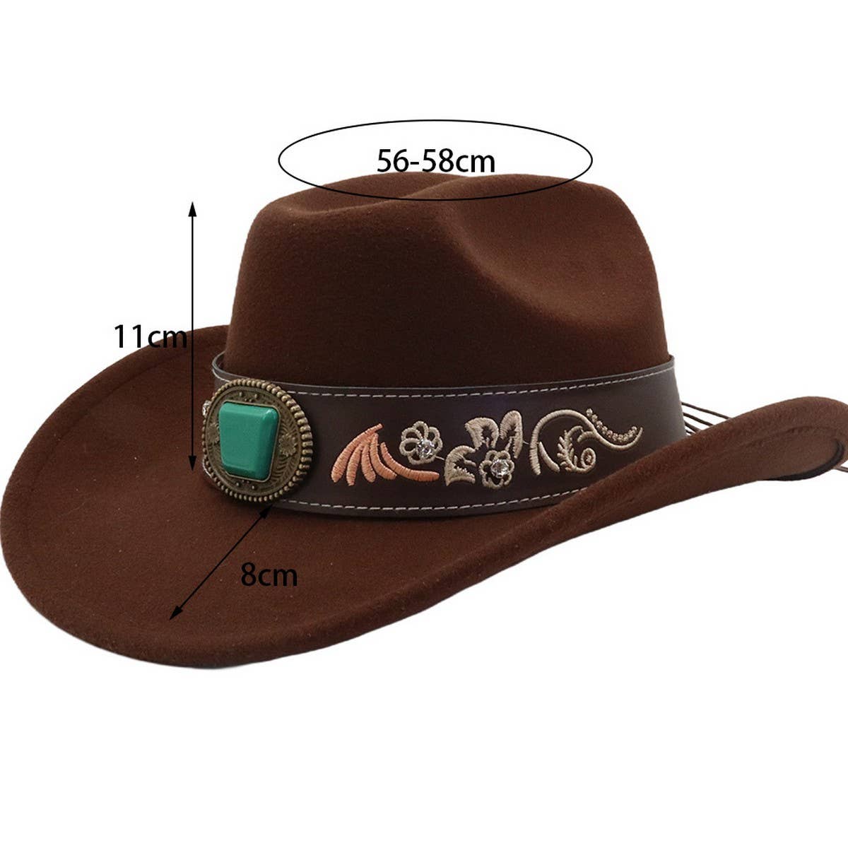 Western Ethnic Wool Felt Fedora Cowboy Hat_Cwah04487