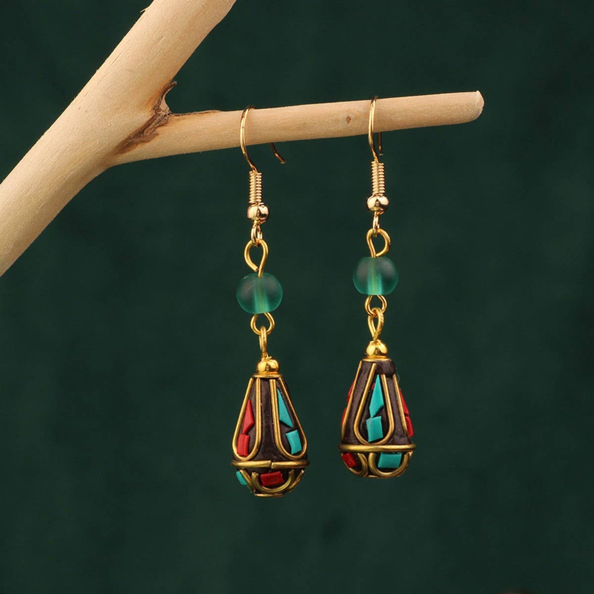 NEW NEPALESE INLAID ETHNIC GEOMETRIC EARRINGS_CWAJE3995