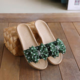 BOW LINEN SUMMER SLIPPERS SOFT SOLE BREATHABLE_CWSHF0188
