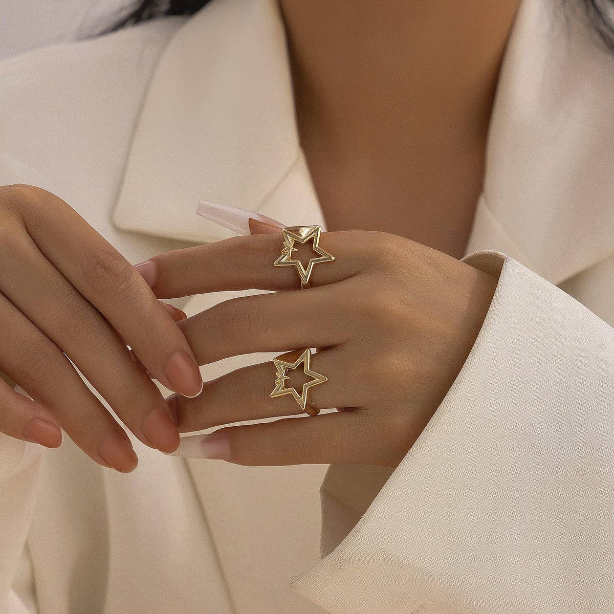 NEW FASHION FIVE POINTED STAR OPEN ALLOY RING_CWMM3238
