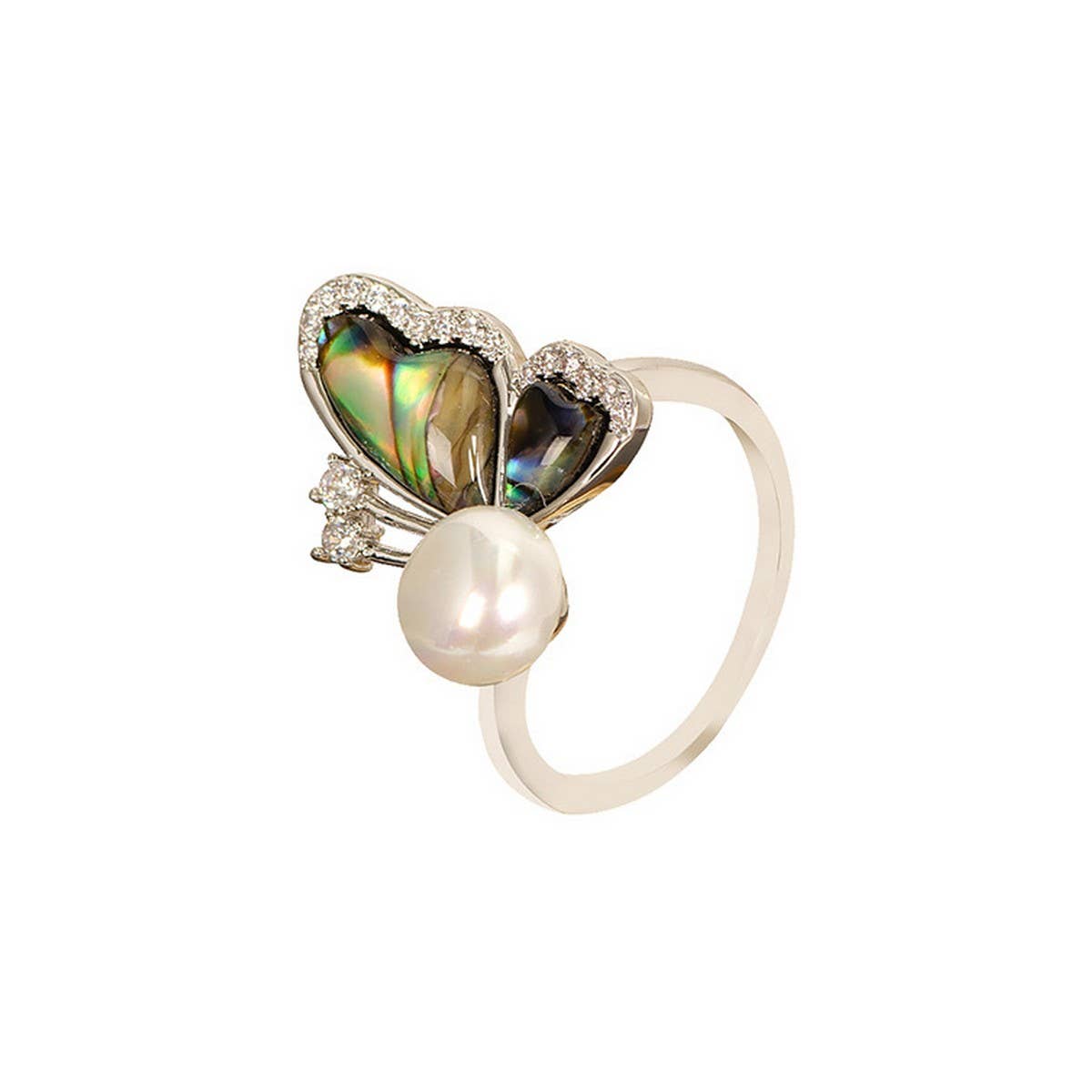 Zircon Pearl Colorful Natural Abalone Ring_Cwmm4298