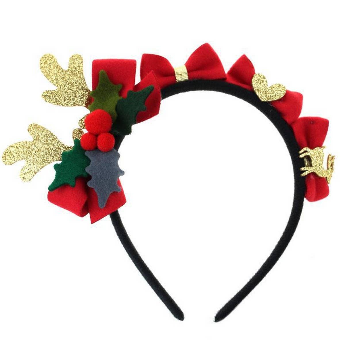 FUZZY RED BOW CHRISTMAS HEADBAND FOR WOMEN_CWAHA5667