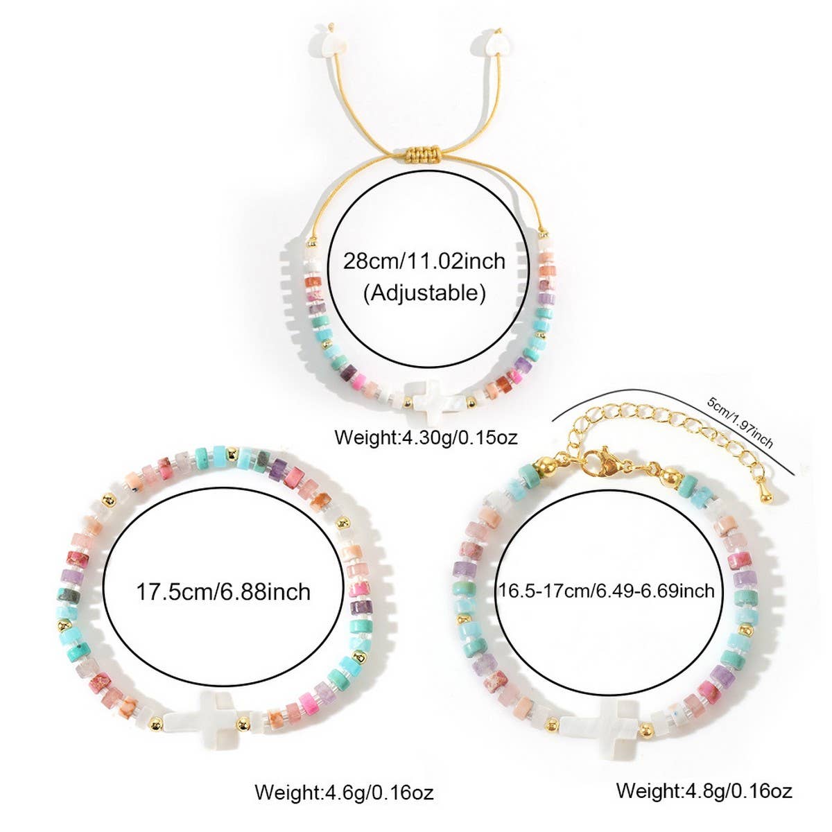 Versatile Sweet Iron Gallstone Shell Cross Bracelet_Cwmm3804