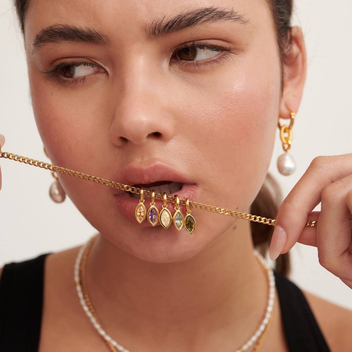 STAINLESS STEEL MARQUIS EYE ZIRCONIA NECKLACE_CWMM5584