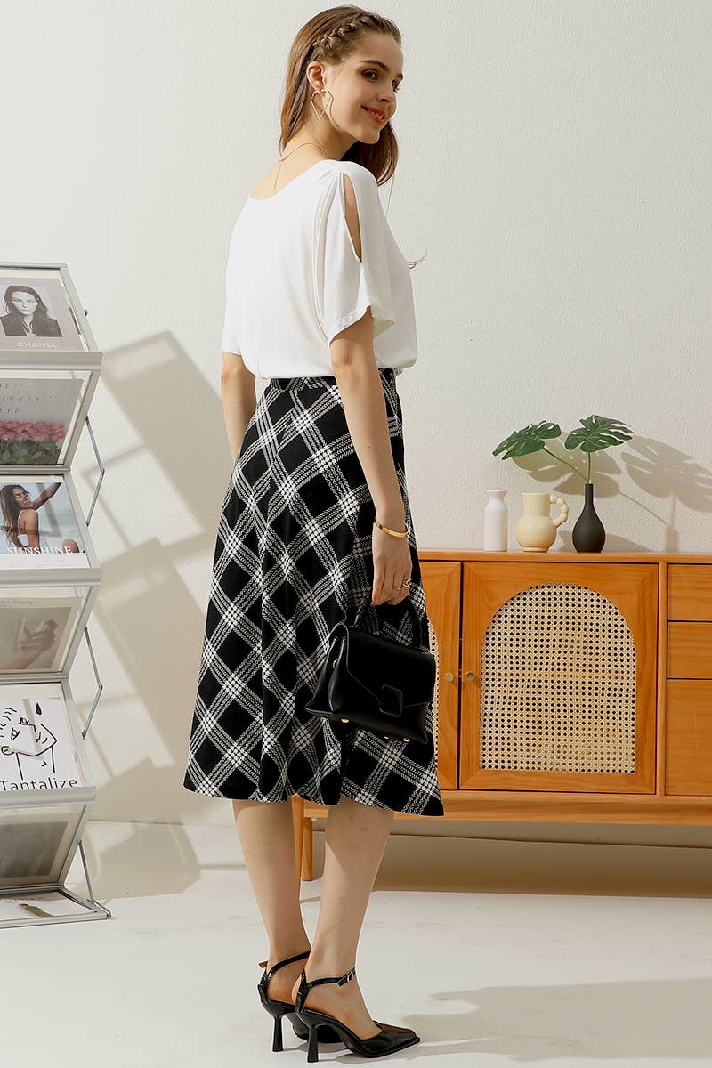 Women Fashion Over Knee Plaid Skirt_Cwbls122