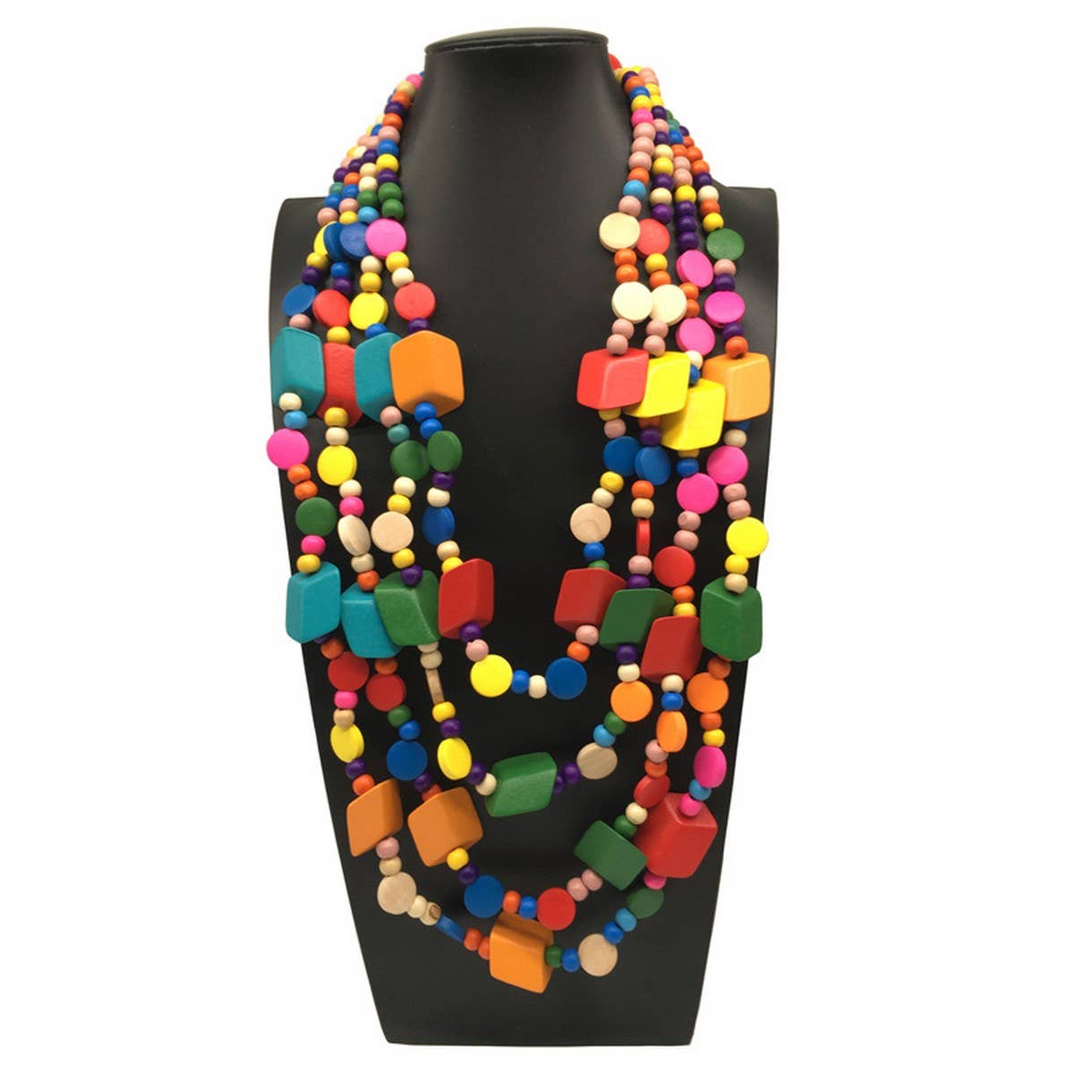 COLORFUL GEOMETRIC HANDMADE WOODEN BEAD NECKLACE_CWMM4971