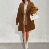Warm Long Coat With Large Lapel Fur