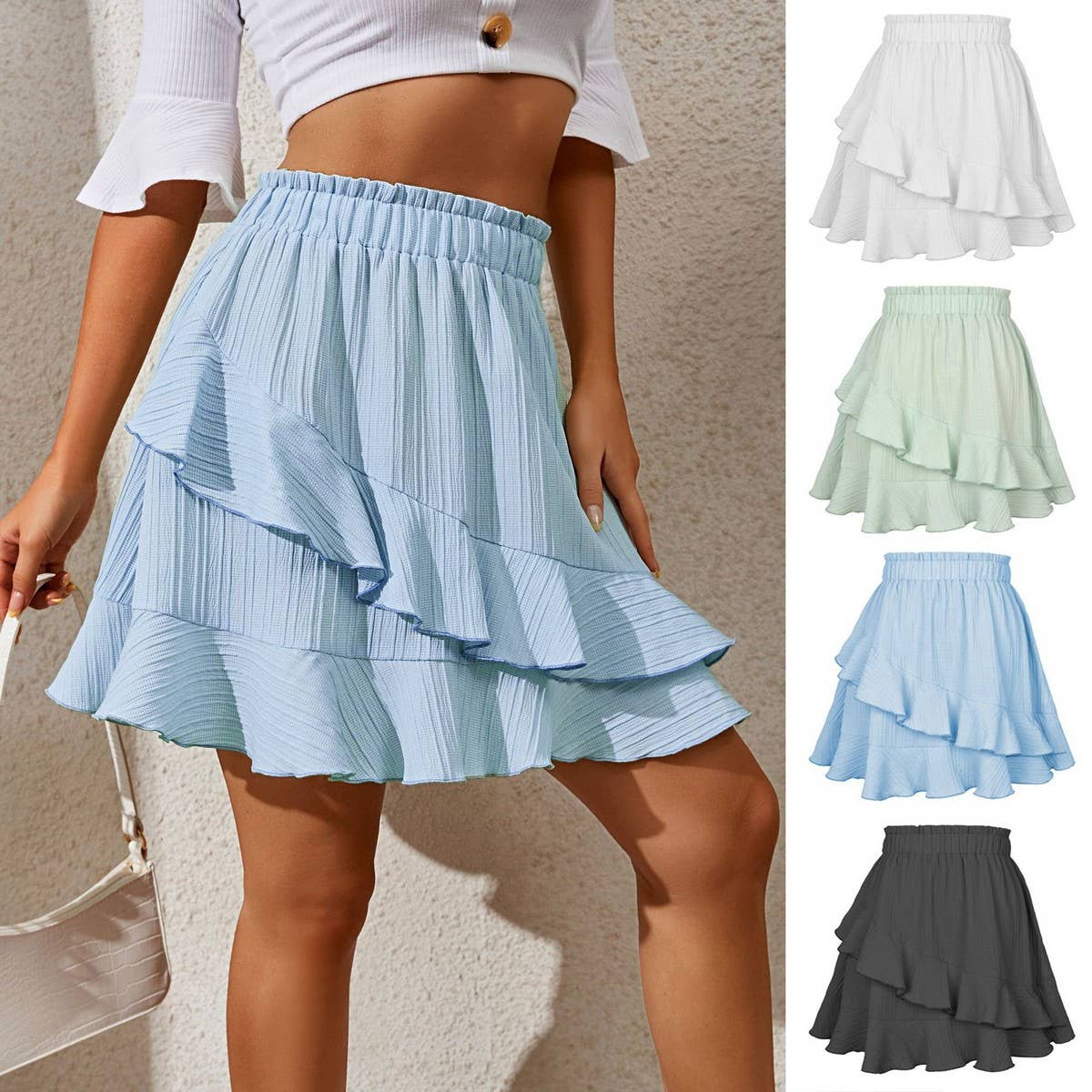 RUFFLED SKIRT HIGH WAIST SOLID COLOR SHORT SKIRT_CWBSS0395