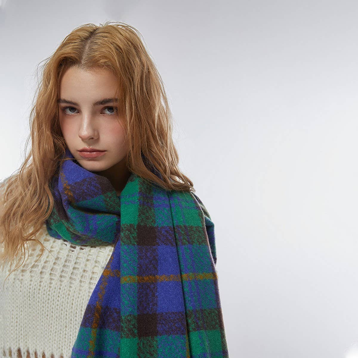 Vintage Plaid Scarf Soft Winter Wrap_Cwasc2313