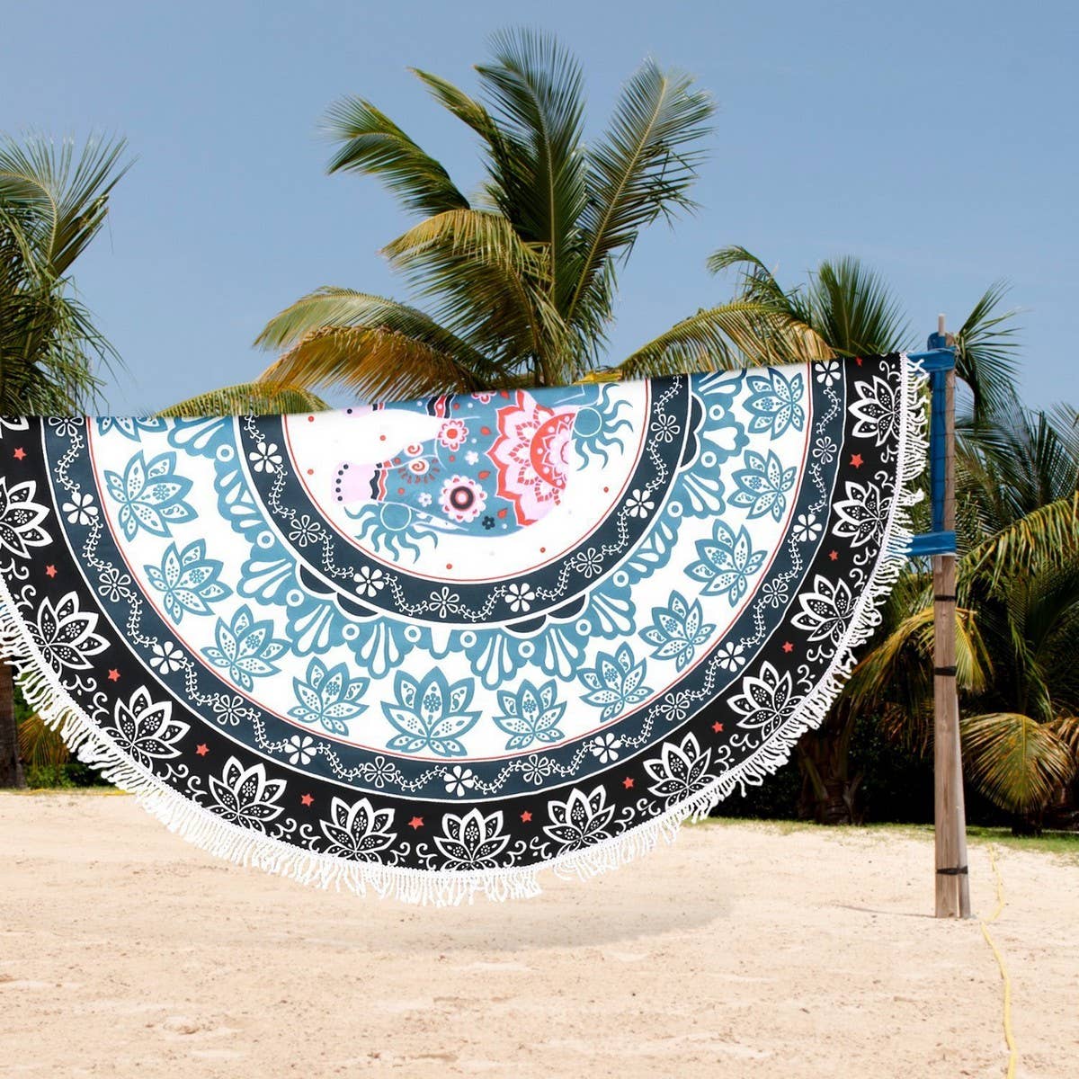 ROUND MICROFIBER TASSEL BEACH TOWEL BLANKET_CWMM7602