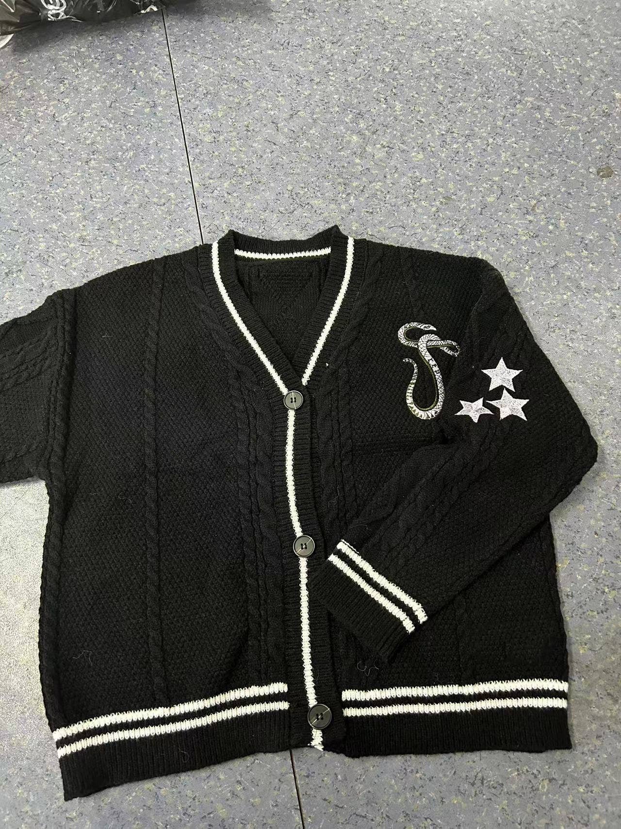 V-Neck Embroidered Single-Breasted Cardigan