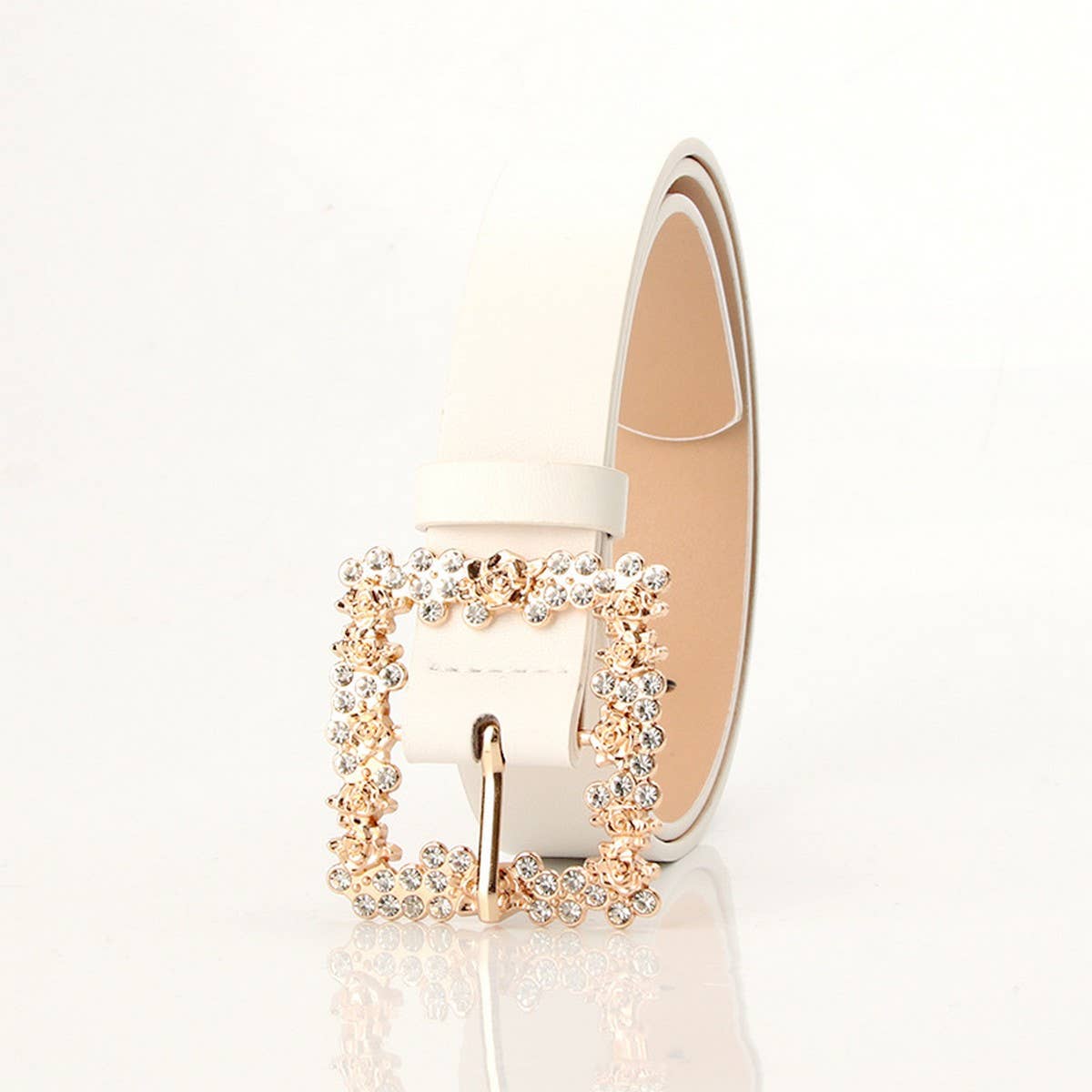 ROSE PATTERN RHINESTONE BUCKLE BELTS FOR WOMEN_CWABE0404