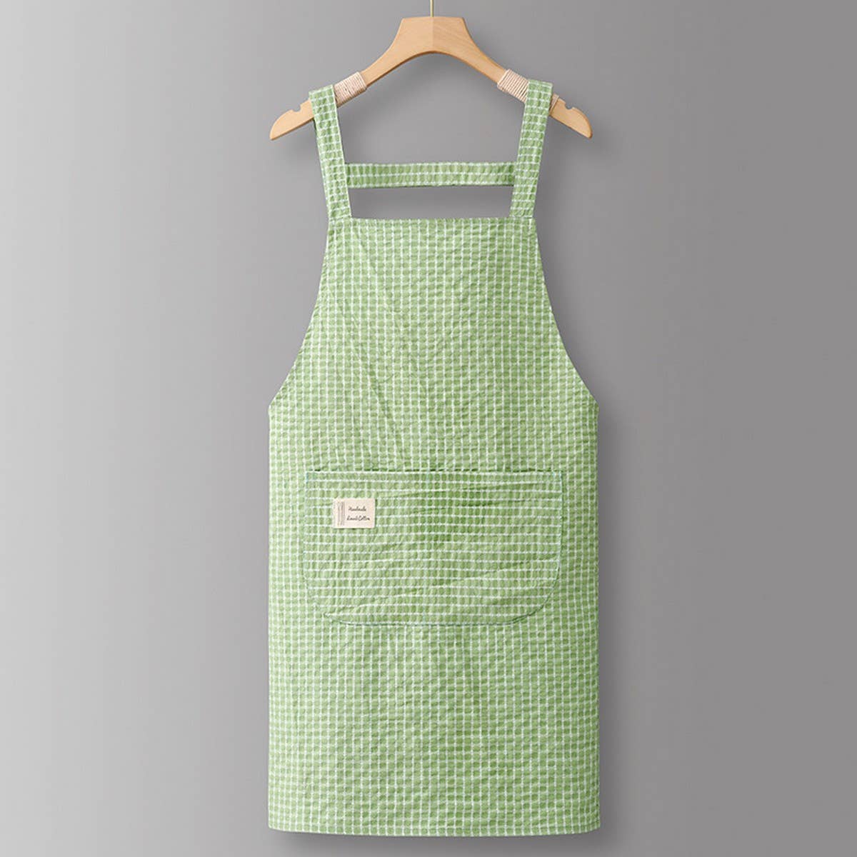 Cotton Striped Grid Kitchen Apron With Pocket_Cwmm10095