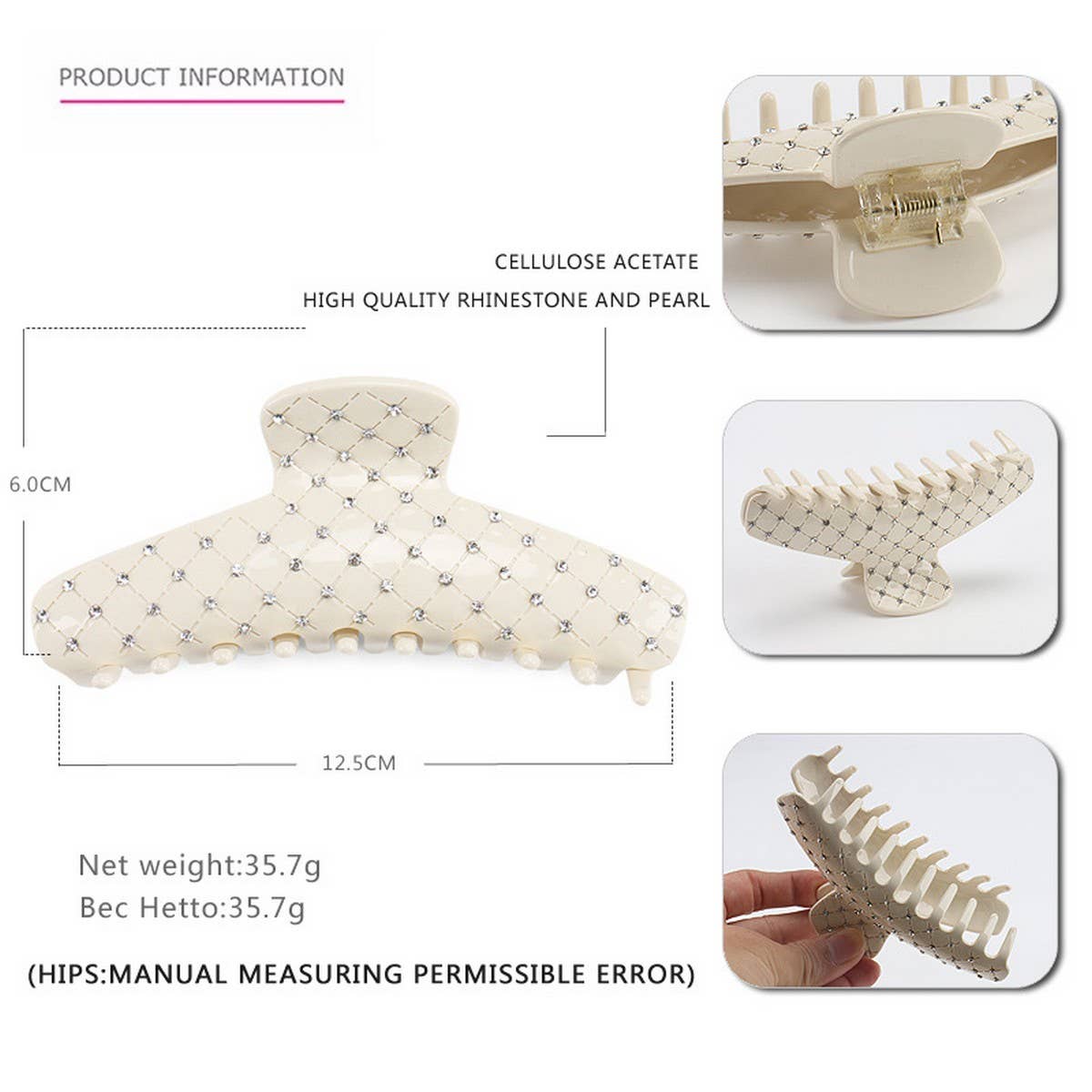 MESH RHINESTONE HAIR CLAW LARGE SHARK CLIP_CWAHA4330