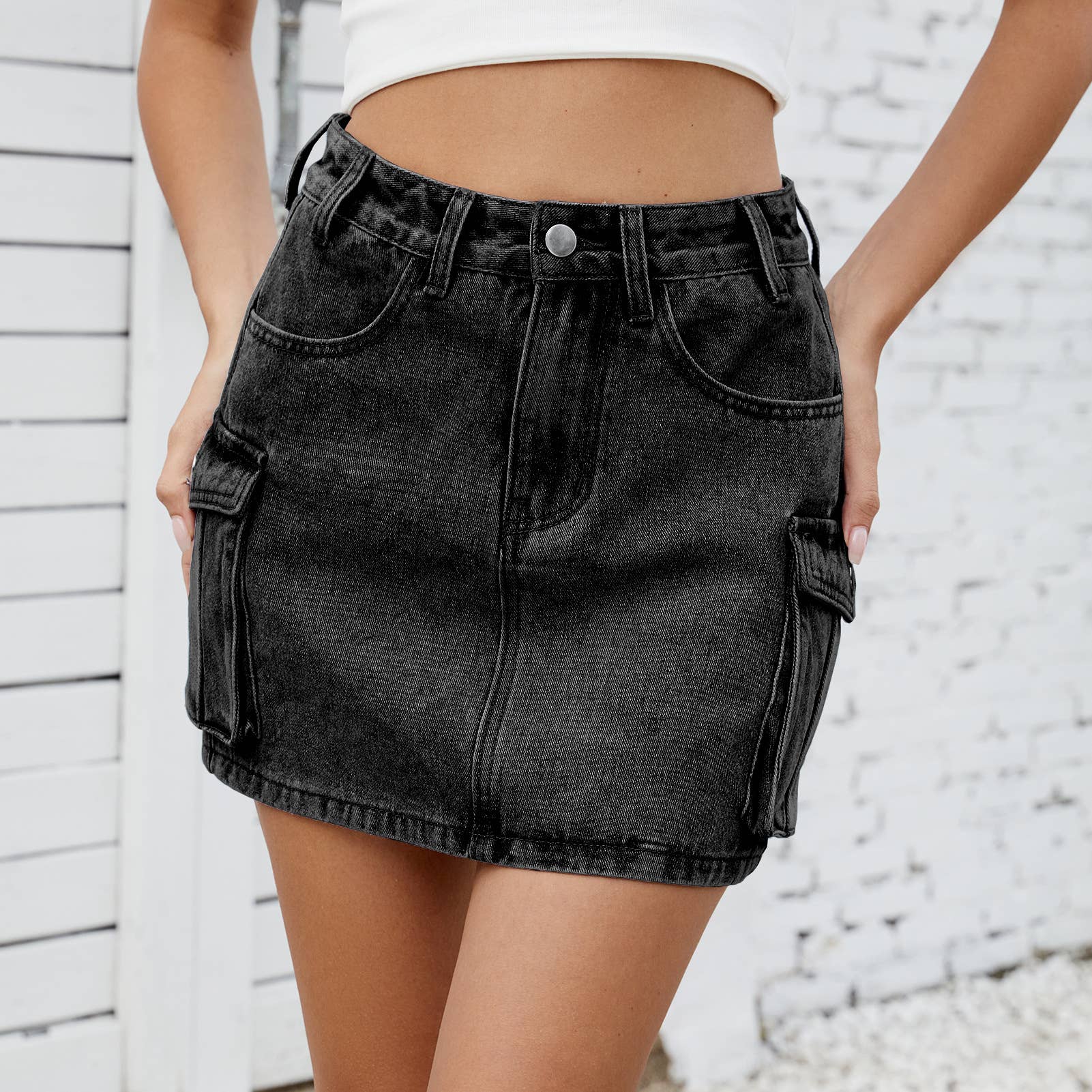 Washed American Vintage Denim Cargo Pocket Skirt