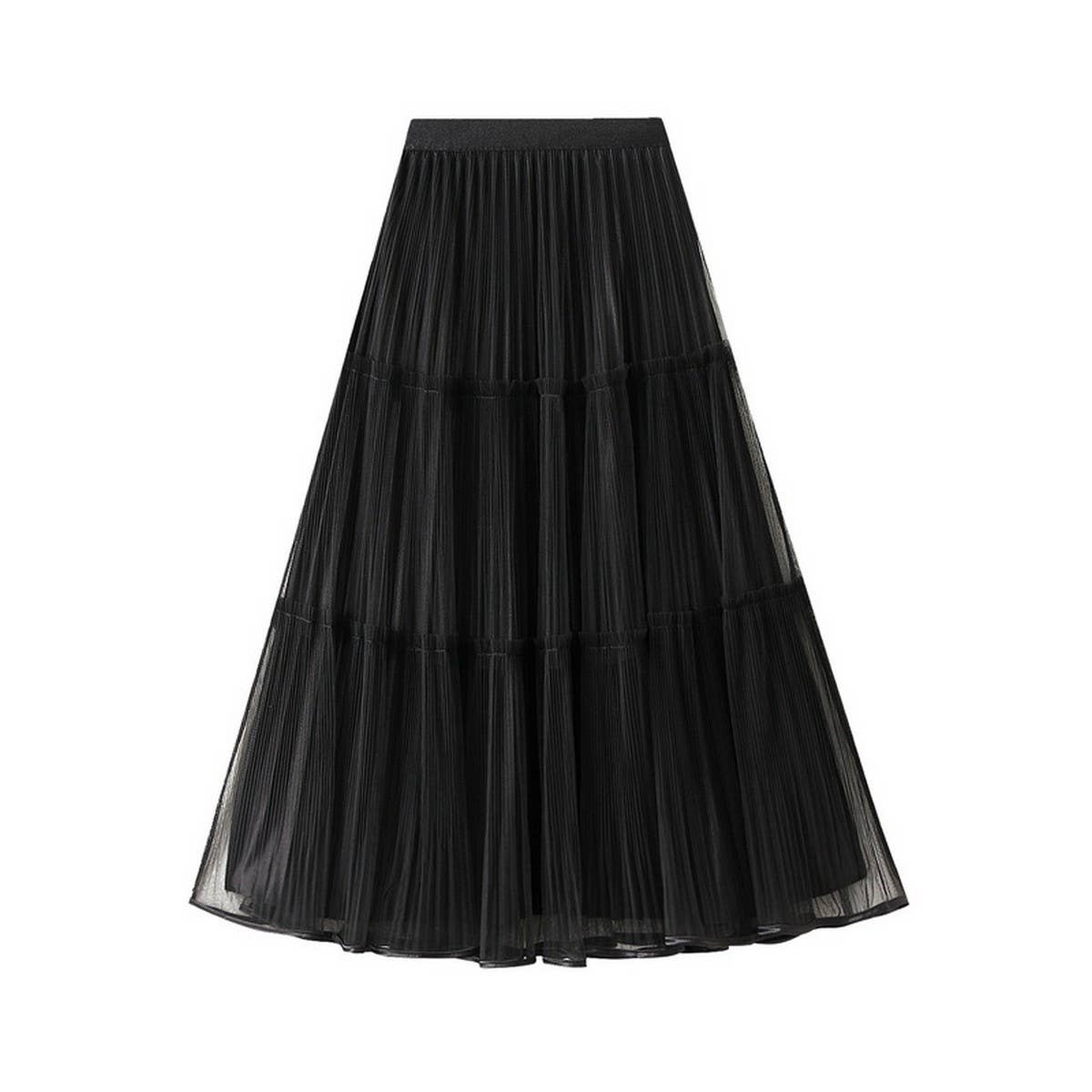 REVERSIBLE HIGH WAIST A LINE MESH MIDI SKIRT_CWBMS0339