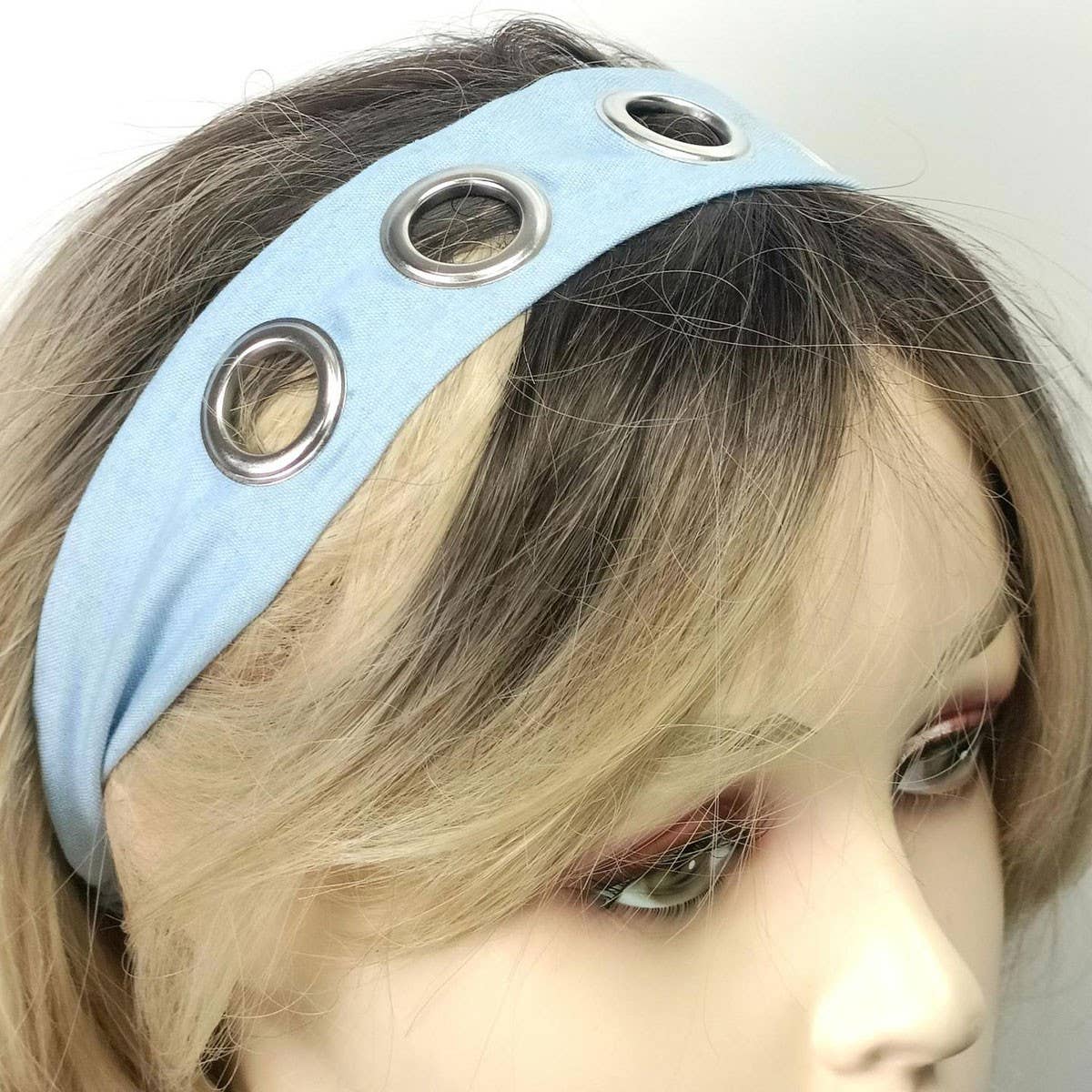 DENIM PUNK HEADWRAP WITH METAL STUDS_CWAHA6312