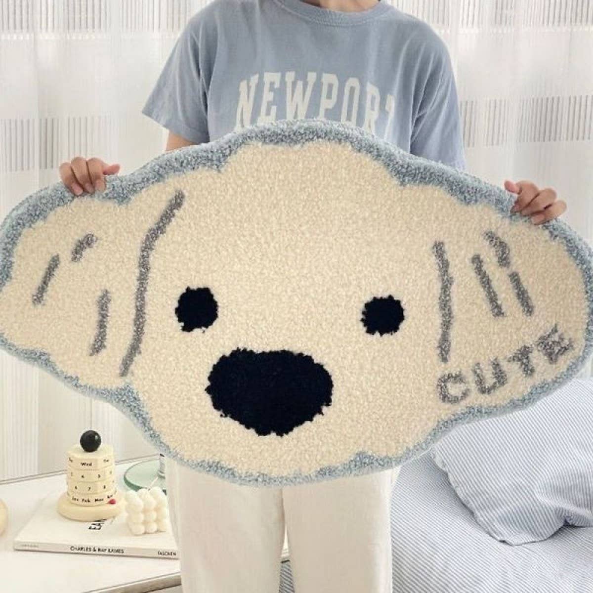 CUTE DOG PLUSH RUG NON SLIP BEDSIDE MAT_CWMM7399