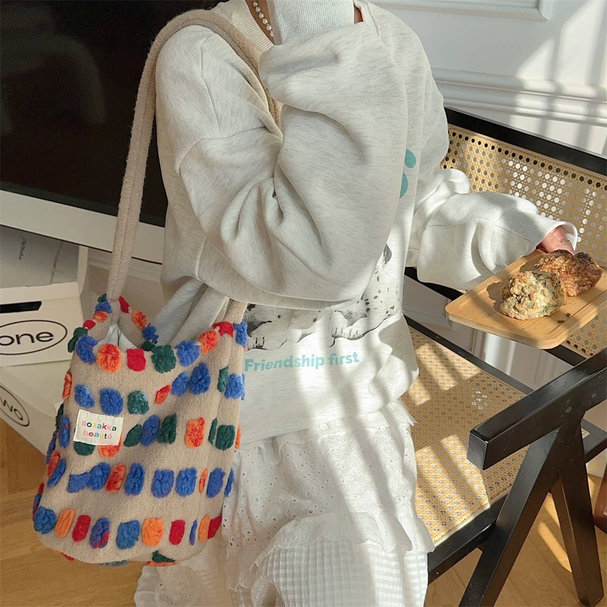 Cwab3896_Plush Crossbody Handbag Shoulder Bucket Bag