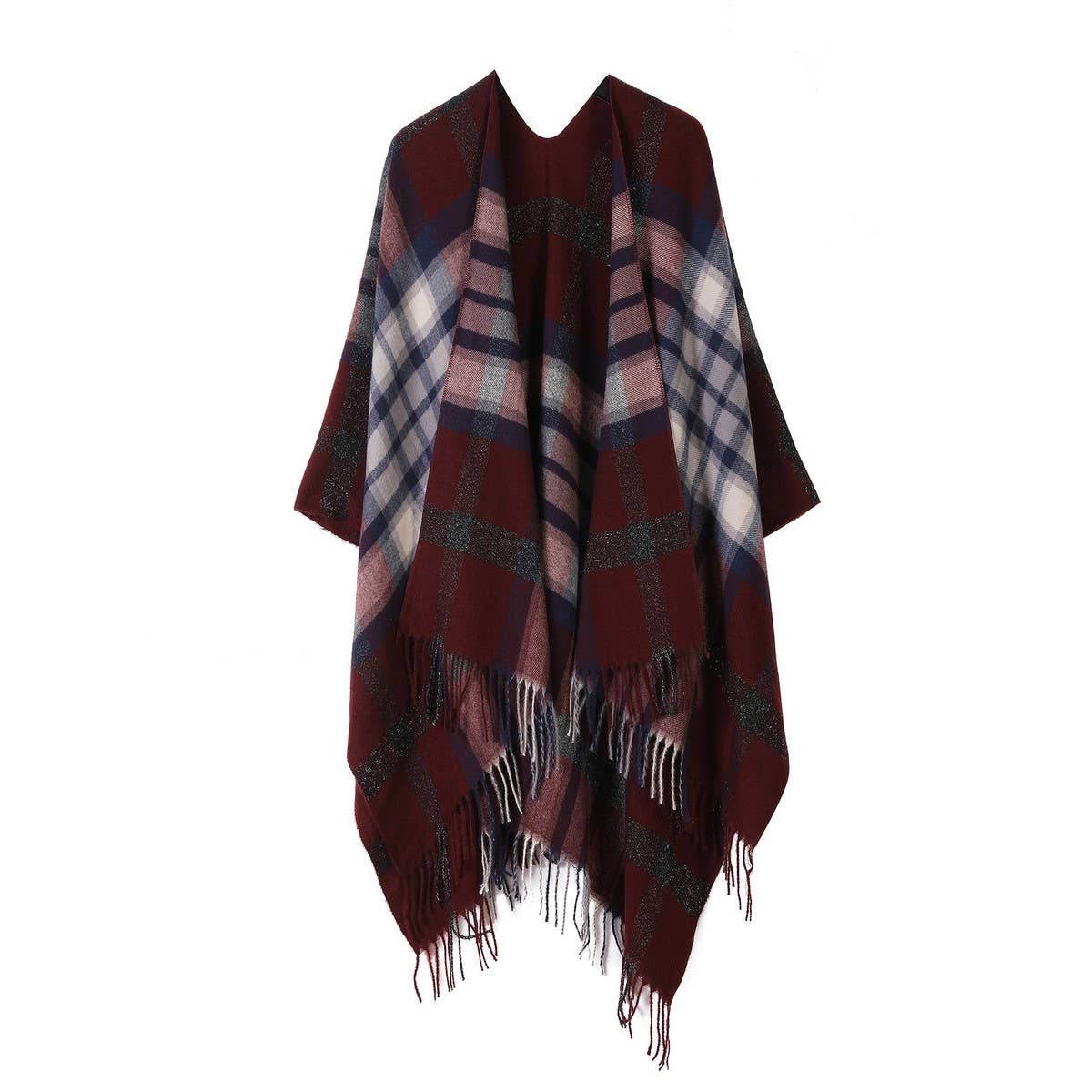 PLAID SHAWL TASSEL LARGE SCARF WARM SPLIT CAPE_CWASC2210