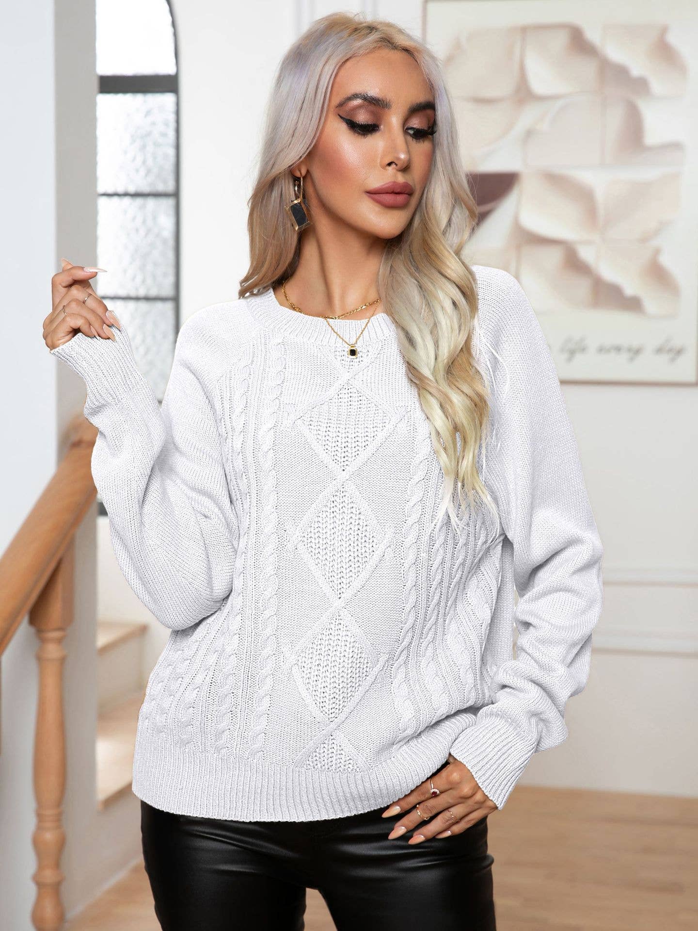 Twisted Long Sleeve Twist Knit Pullover Sweater