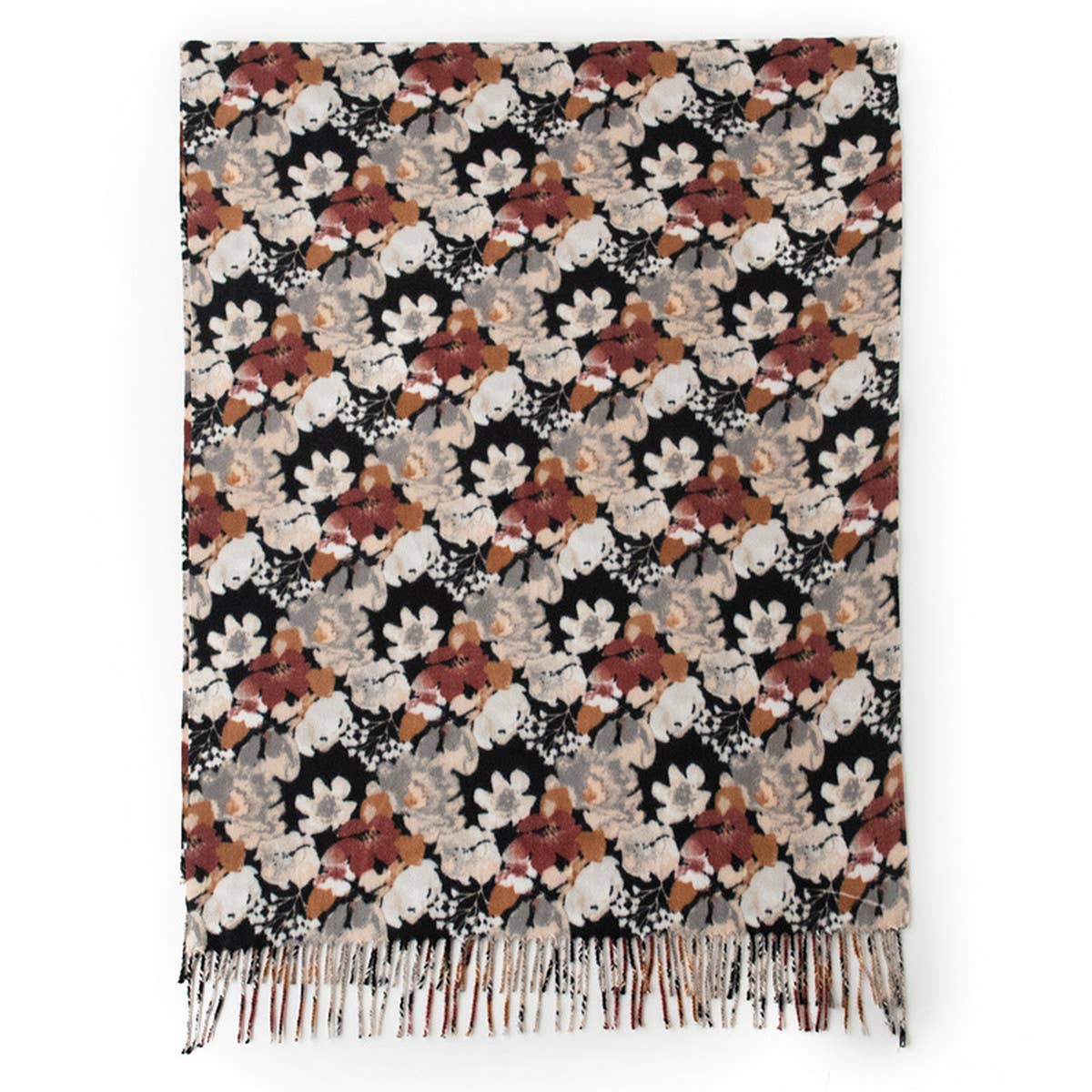 FLORAL FAUX CASHMERE SCARF SOFT WARM TASSEL SHAWL_CWASC0913