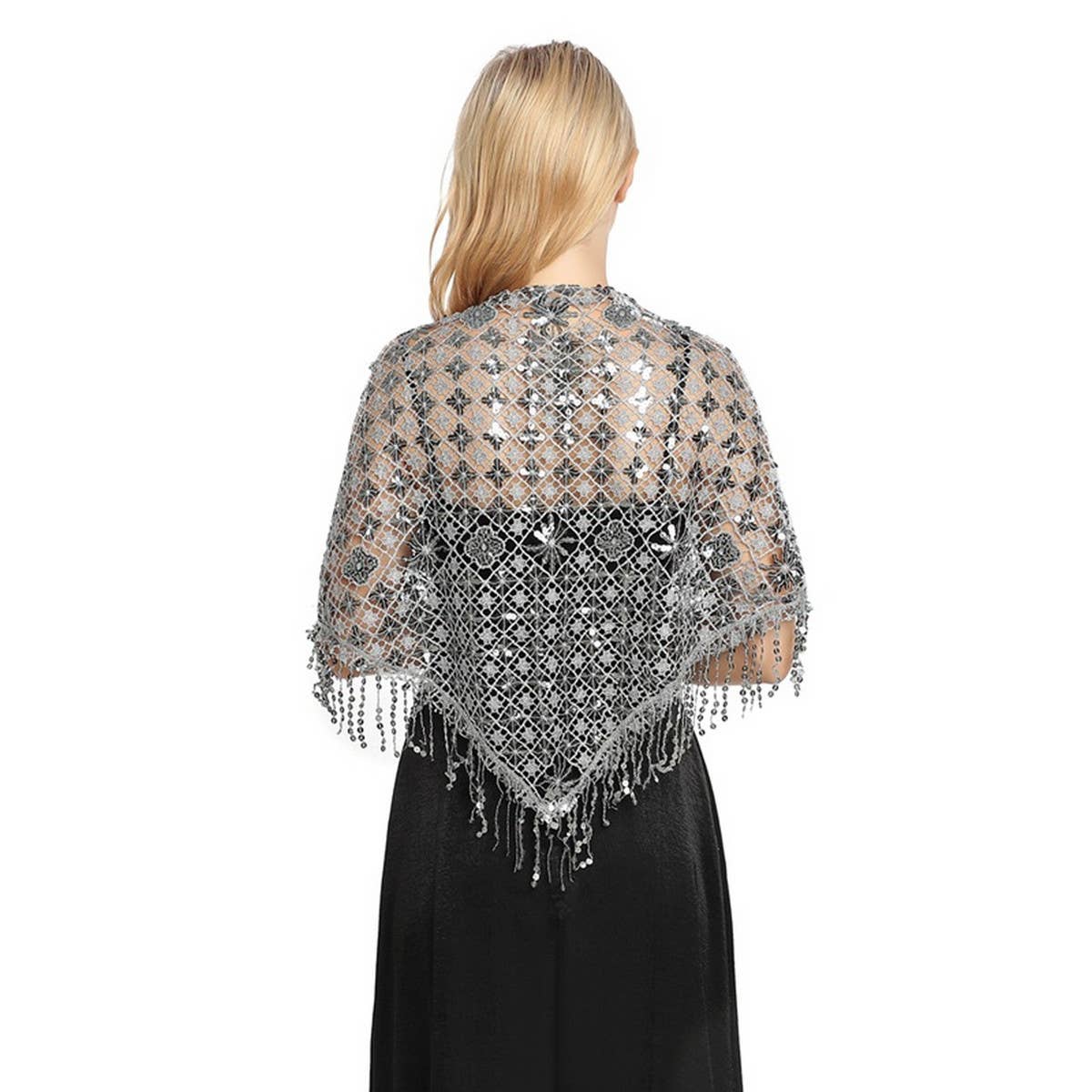 SEQUIN FRINGE TRIANGLE SHAWL BRIDAL PARTY WRAP_CWASC1085