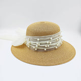 ELEGANT PEARL BOW TIE DECORATED STRAW HAT_CWAH1163