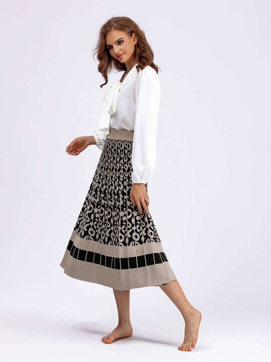 Vintage Leopard Print Contrast Knit Skirt