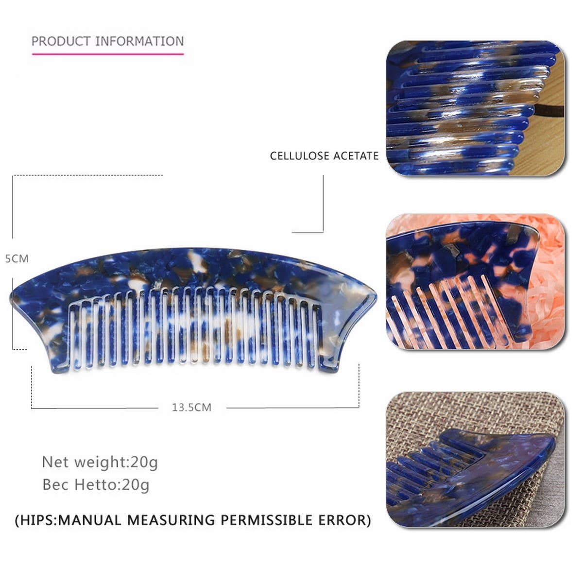 ACETATE SHEET SEMI CIRCULAR 4MM ANTI TANGLE COMB_CWAHA4183