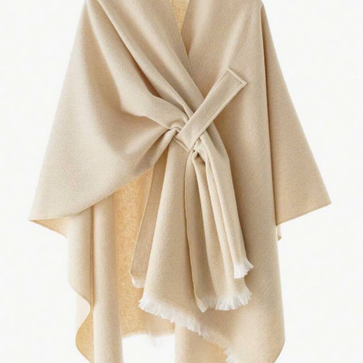 SOLID COLOR FASHIONABLE KNITTED SHAWL CAPE_CWASC2128