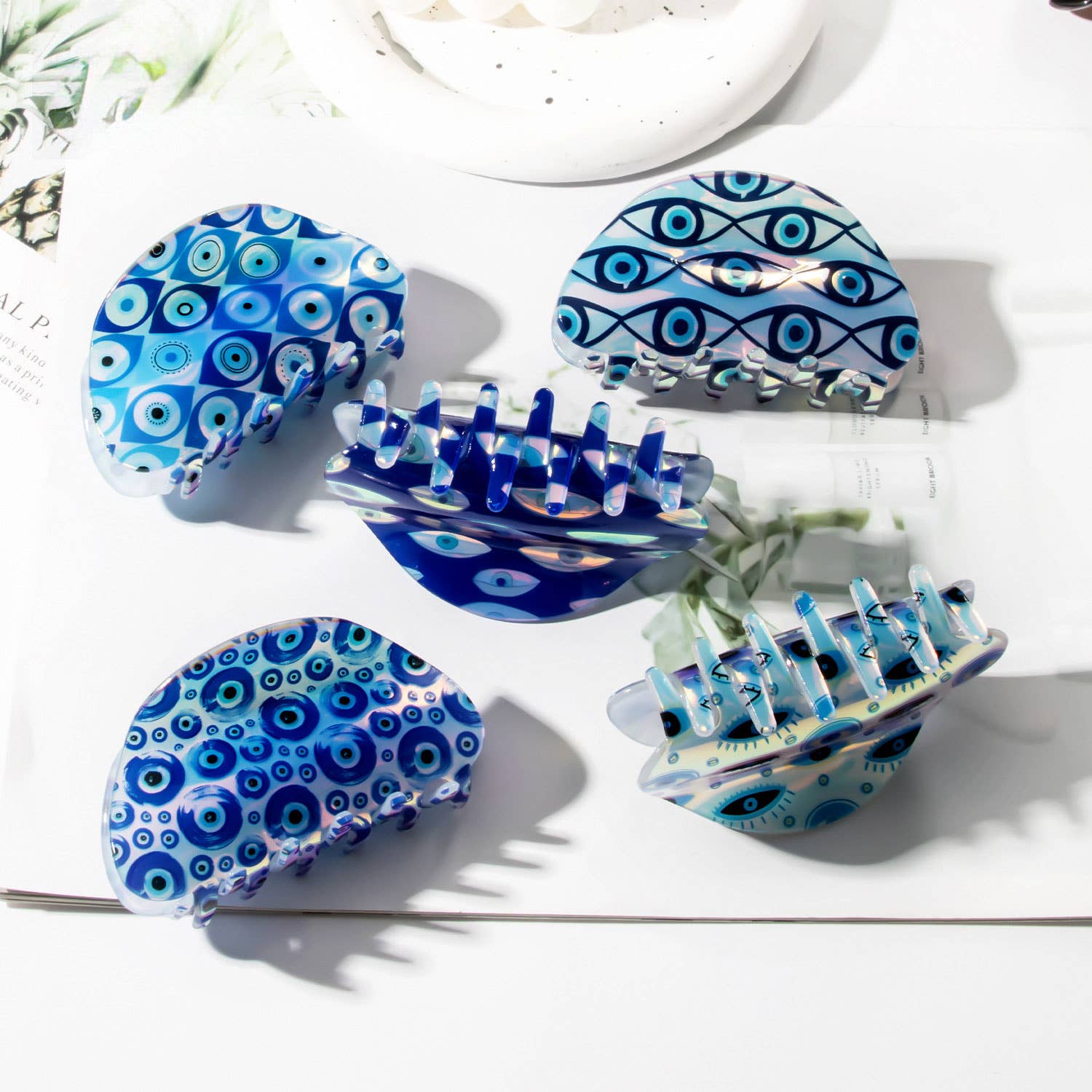 BLUE EYE PRINT HAIR CLAW CREATIVE FRENCH STYLE_CWAHA0315