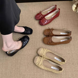 Vintage Bow Slip-On Round Toe Flat Shoes
