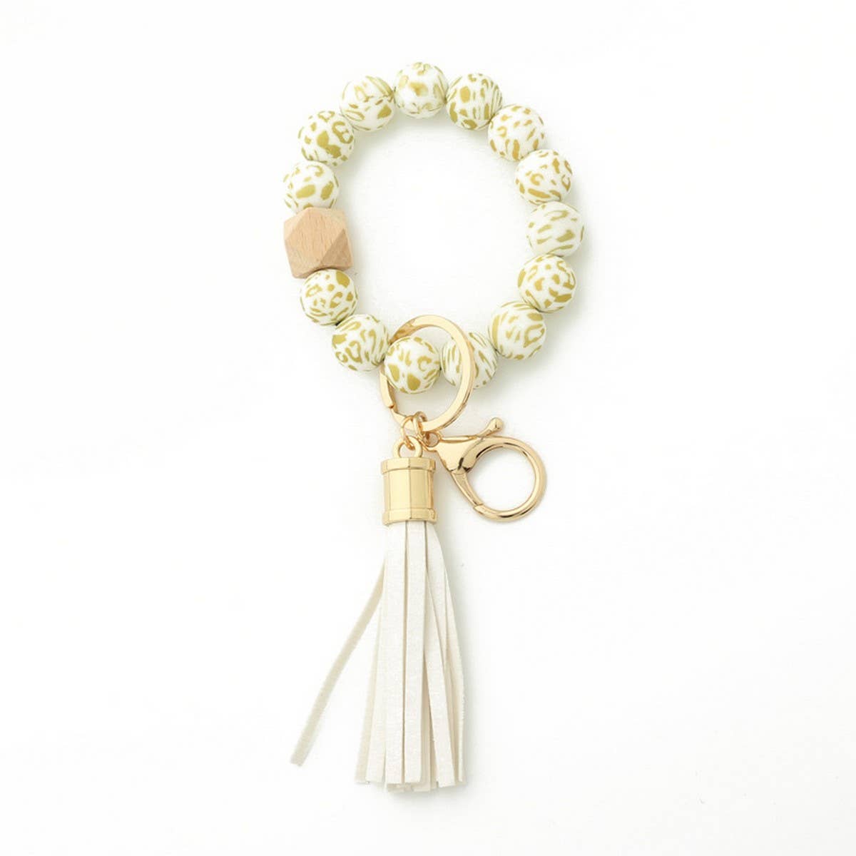 LEOPARD PRINT SILICONE BEAD BRACELET KEYCHAIN_CWMM6874