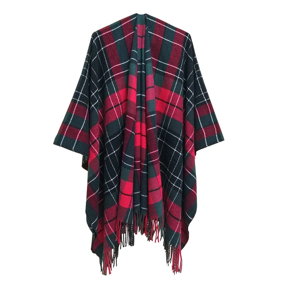 CAPE DOUBLE SIDED PLAID SLIT SHAWL_CWASC1209
