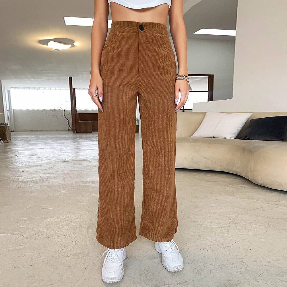 Straight-Leg Corduroy Pants With Button Pockets
