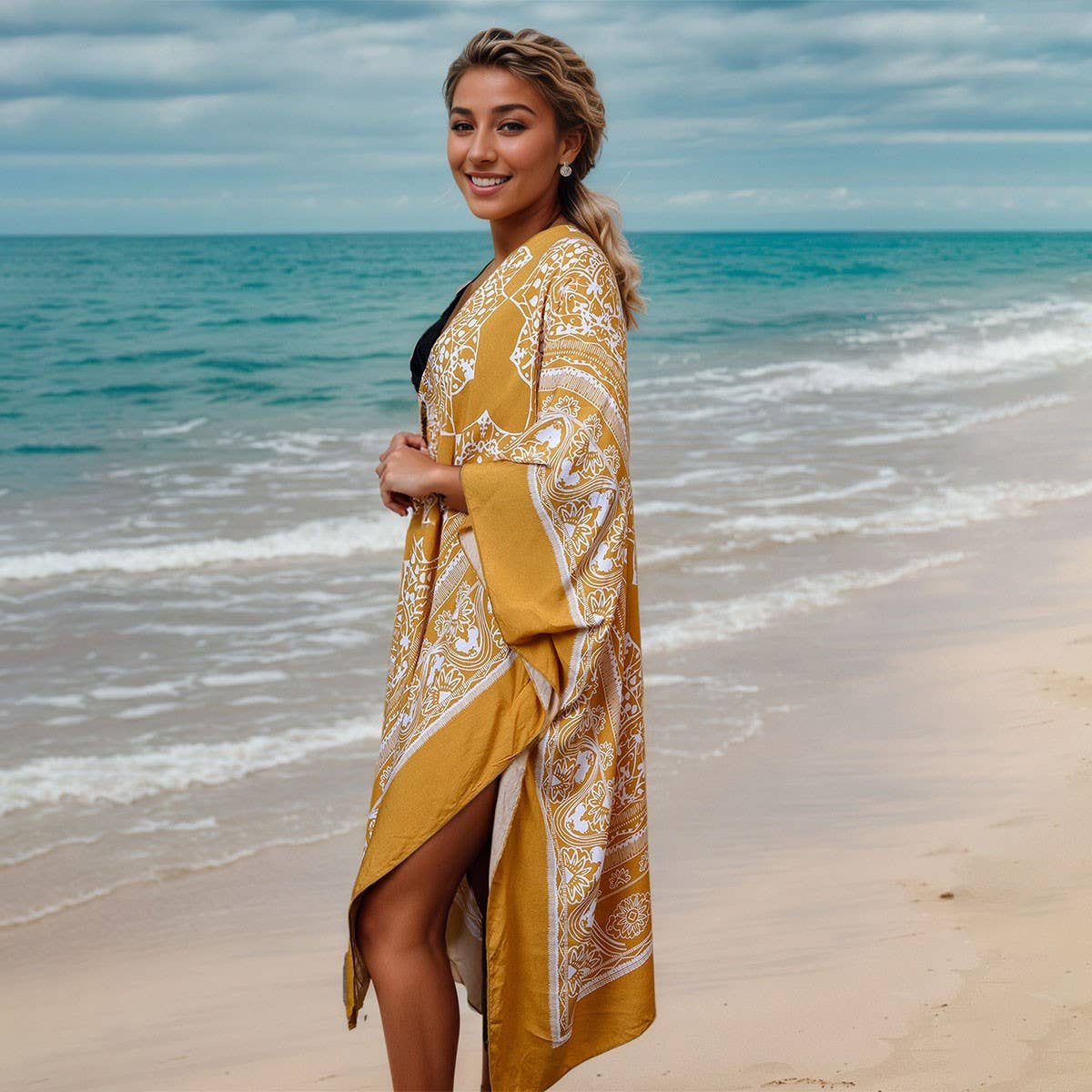 Vacation Floral Kimono Beach Coverup Bikinicardigan_Cwmm6297