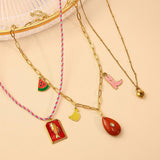 FRUIT PENDANT NECKLACE WITH STONE COTTON CORD_CWMM8873