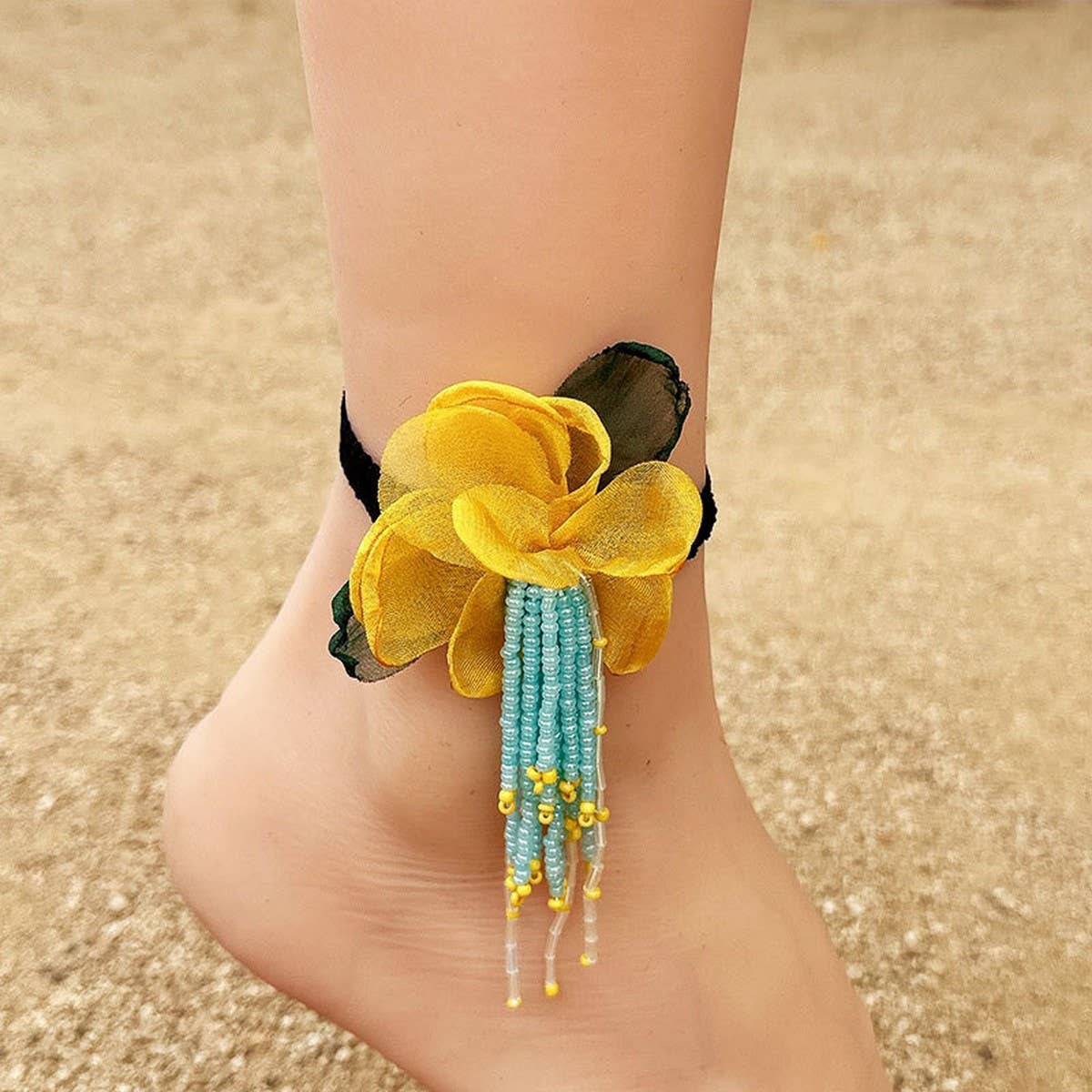 BOHO FLOWER TASSEL ANKLET HANDMADE_CWMM6351