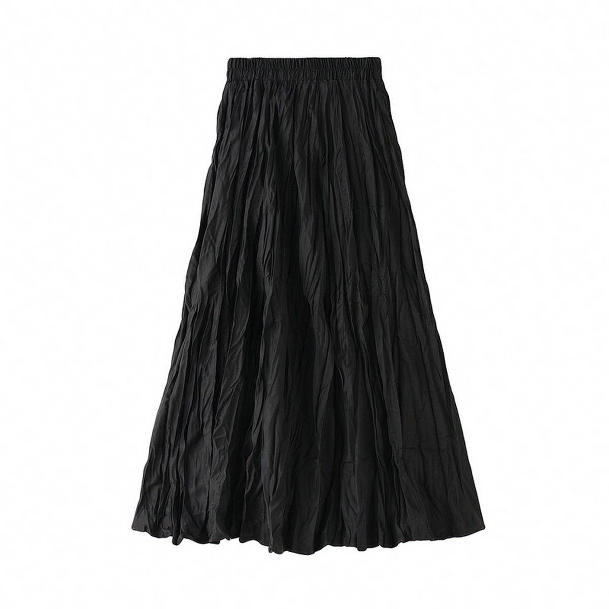 RUCHED PLEATED A LINE MIDI SKIRT_CWBMS0384