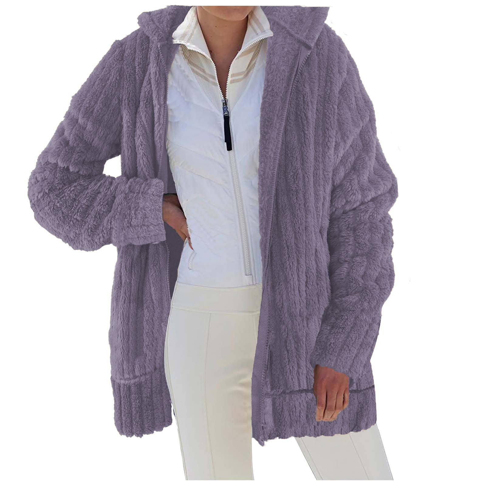 Warm Plush Mid-Length Coat With Solid Lapels