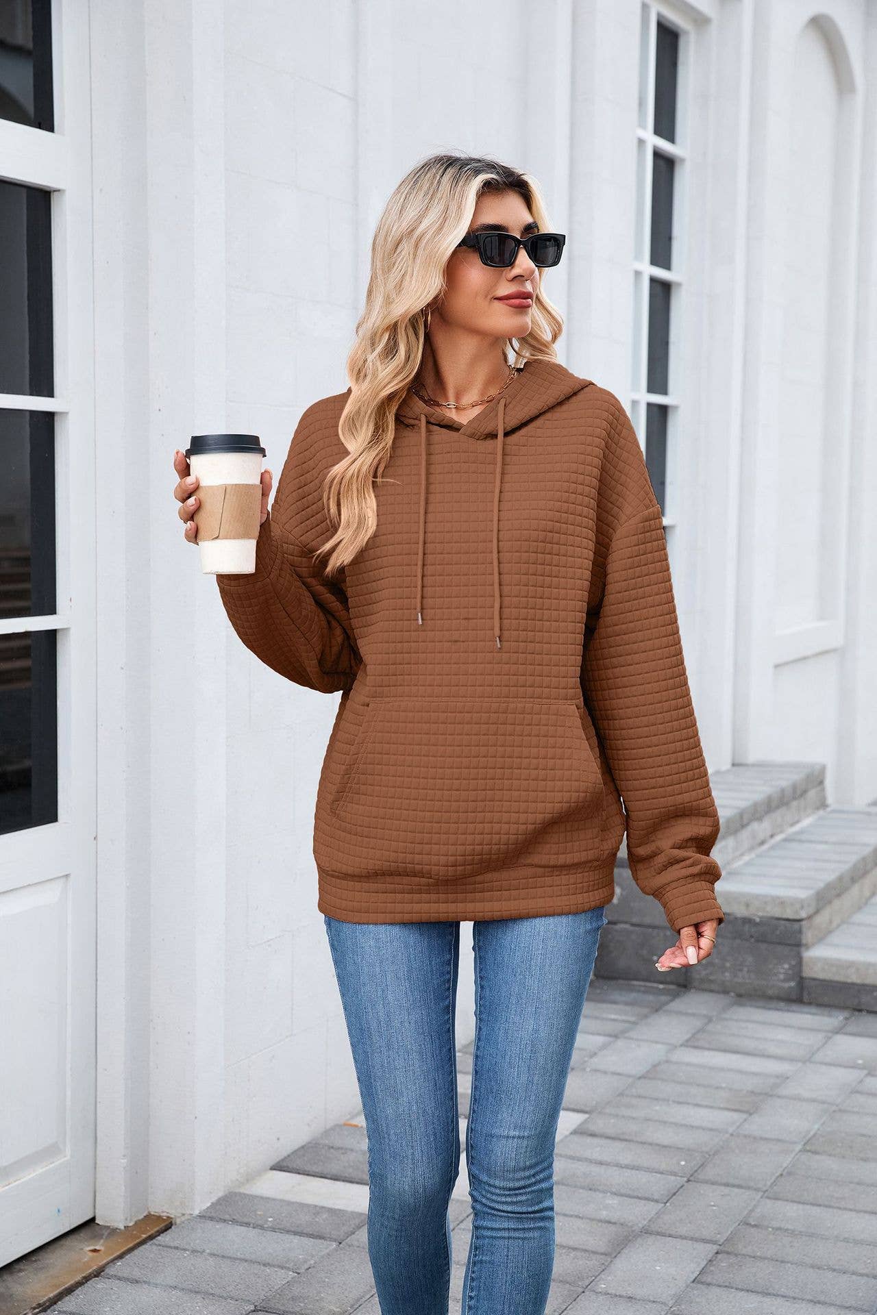 Solid-Color Hooded Loose Long-Sleeved Sweatshirt_Cwohol568