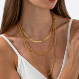 STAINLESS STEEL METAL MULTI LAYERED CHAIN NECKLACE_CWMM3678