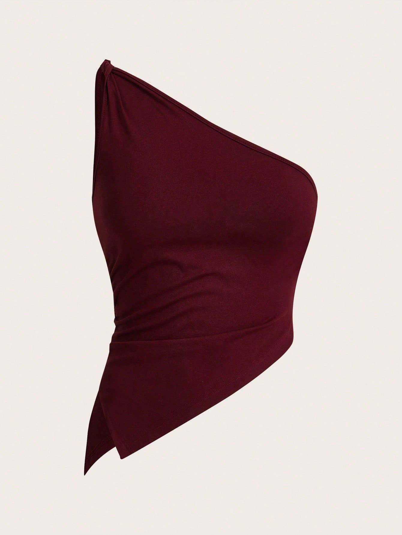 Solid-Color Knotted Single-Shoulder Hem Vest