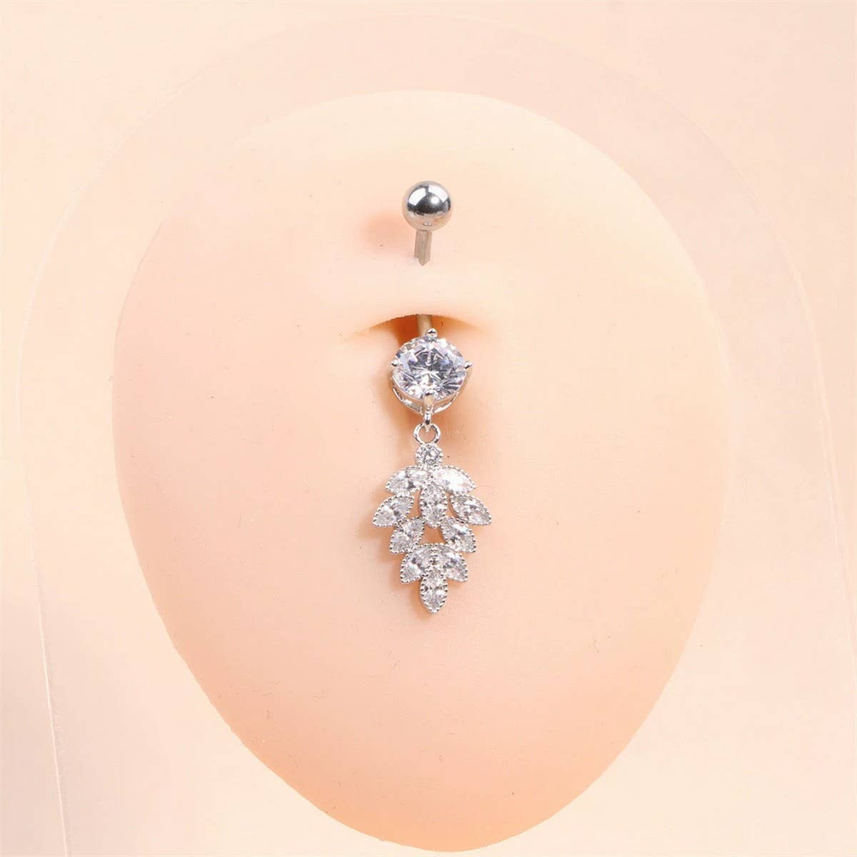 CREATIVE WHEAT CZ DANGLE BELLY RING PIERCING_CWMM9324